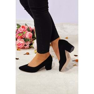 Konfores 923 Bayan Kalın Topuklu Stiletto Ayakkabı - NKT00923-siyah nubuk-40