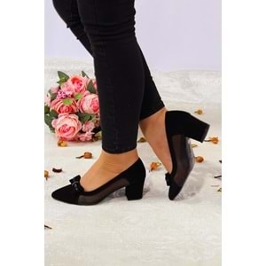 Konfores 924 Bayan Stiletto Kalın Topuklu Ayakkabı - NKT00924-siyah nubuk-36