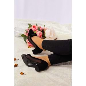 Konfores 924 Bayan Stiletto Kalın Topuklu Ayakkabı - NKT00924-siyah nubuk-38