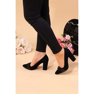 Konfores 925 Bayan Stiletto Kalın Topuklu Ayakkabı - NKT00925-siyah nubuk-35