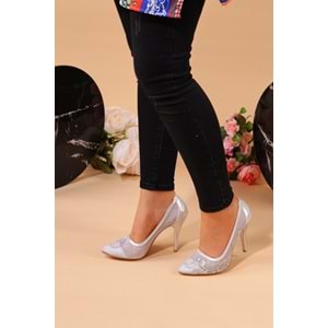 Konfores 928 Bayan Stiletto İnce Topuk Ayakkabı - NKT00928-gümüş-35