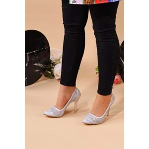 Konfores 928 Bayan Stiletto İnce Topuk Ayakkabı - NKT00928-gümüş-36