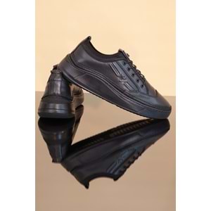 Konfores 1252 Hakiki Deri Anatomik Günlük Sneakers Ayakkabı - NKT01252-siyah-43