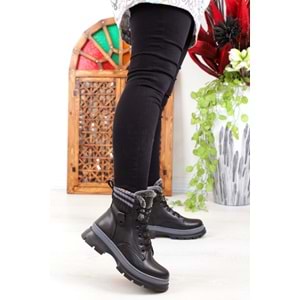 Konfores 1401 Kauçuk Tabanlı Bayan Spor Bot - NKT01401-siyah gri-36