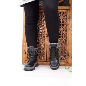 Konfores 1401 Kauçuk Tabanlı Bayan Spor Bot - NKT01401-siyah gri-36