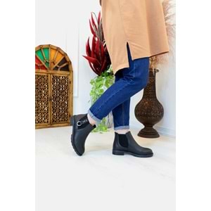 Konfores 1408 Kauçuk Tabanlı Bayan Düz Tabanlı Bot - NKT01408-siyah-36