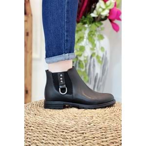 Konfores 1408 Kauçuk Tabanlı Bayan Düz Tabanlı Bot - NKT01408-siyah-37
