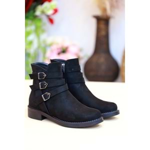Konfores 1434 Kauçuk Tabanlı Bayan Düz Tabanlı Bot - NKT01434-siyah nubuk-40