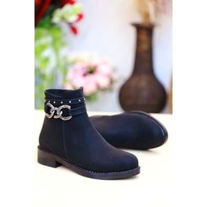 Konfores 1435 Kauçuk Tabanlı Bayan Düz Tabanlı Bot - NKT01435-siyah-36