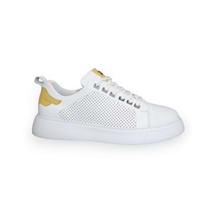 Konfores 1598-573183 Hakiki Deri Anatomik Tabanlı Erkek Sneakers Ayakkabı - NKT01598-BEYAZ-40