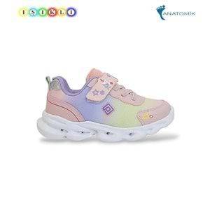Kidessa 1809 Anatomik Tabanlı Işıklı Kız Çocuk Günlük Spor Ayakkabı - NKT01809-PUDRA-30