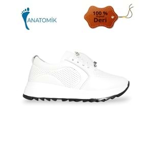 Konfores 1921-346538 Hakiki Deri Anatomik Tabanlı Kadın Sneakers Ayakkabı - NKT01921-BEYAZ-40