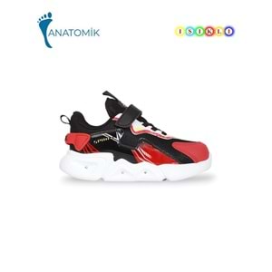 Kidessa 1943 Işıklı Anatomik Tabanlı Çocuk Günlük Spor Ayakkabı - NKT01943-siyah kırmızı-30