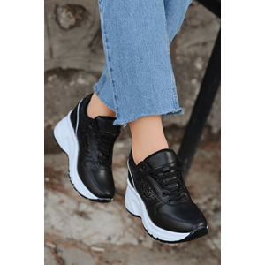 Konfores 2070 Anatomik Dolgu Tabanlı Kadın Sneakers Ayakkabı - NKT02070-siyah beyaz-39