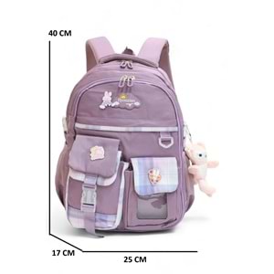 Relaxion 2174-1450 İthal Kore Tarzı Unisex Çocuk İlkokul Sırt Çantası - NKT02174-MOR-TEKEBAT