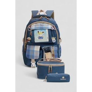 Relaxion 1395 Kore Tarzı Unisex Çocuk Üçlü Set İlkokul Sırt Çantası - NKT02207-lacivert-TEKEBAT