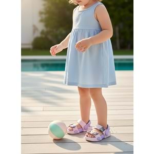 2247-Akınal Unisex Figürlü Ultra Yumuşak Esnek Kaymaz Tabanlı Çocuk Sandalet Terlik - NKT02247-PUDRA-32
