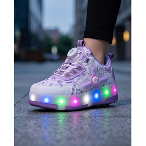 2256-N-Drops Led Işıklı Çift Tekerlekli Akıllı Bağcıklı Unisex Çocuk Patenli Ayakkabı - NKT02256-Beyaz-Lila-31