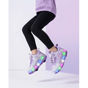 2256-N-Drops Led Işıklı Çift Tekerlekli Akıllı Bağcıklı Unisex Çocuk Patenli Ayakkabı - NKT02256-Beyaz-Lila-31