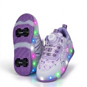 2256-N-Drops Led Işıklı Çift Tekerlekli Akıllı Bağcıklı Unisex Çocuk Patenli Ayakkabı - NKT02256-Beyaz-Lila-31