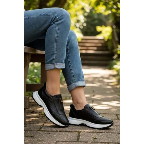 Konfores 1965-273061 Hakiki Deri Anatomik Tabanlı Kadın Sneakers Ayakkabı