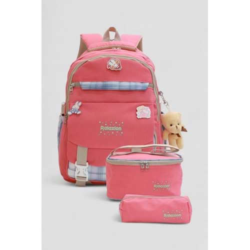 Relaxion 1396 Kore Tarzı Unisex Çocuk Üçlü Set İlkokul Sırt Çantası