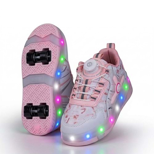 2256-N-Drops Led Işıklı Çift Tekerlekli Akıllı Bağcıklı Unisex Çocuk Patenli Ayakkabı