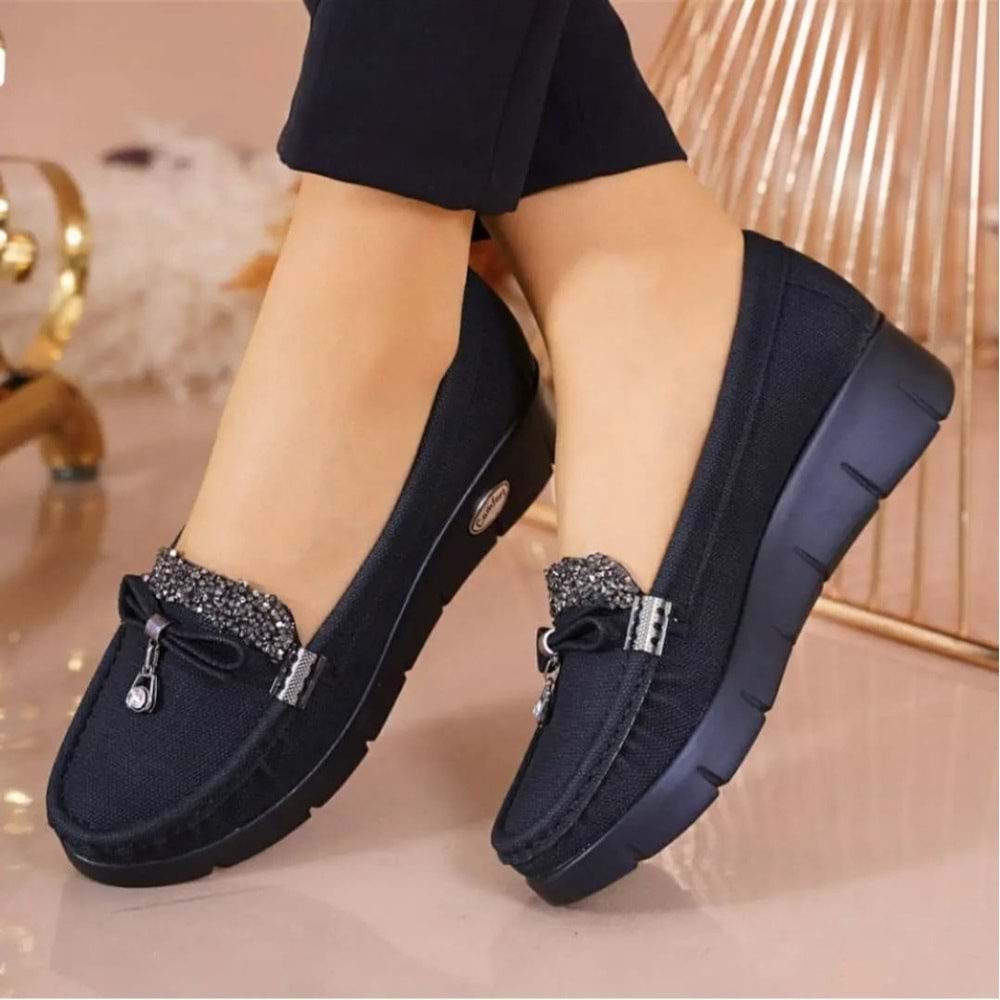 Konfores 086 Anatomik Tabanlı Bayan Dolgu Topuk Günlük Ayakkabı - siyah - 39