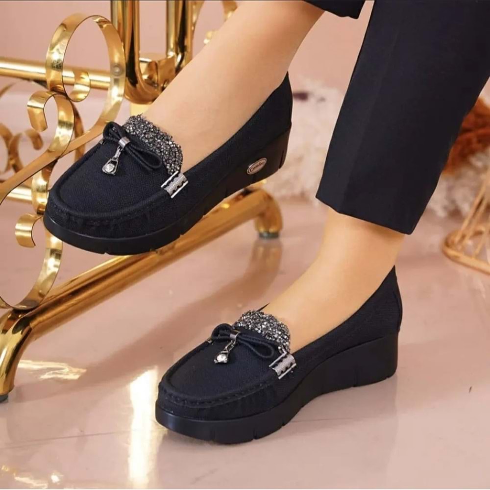 Konfores 086 Anatomik Tabanlı Bayan Dolgu Topuk Günlük Ayakkabı - siyah - 39