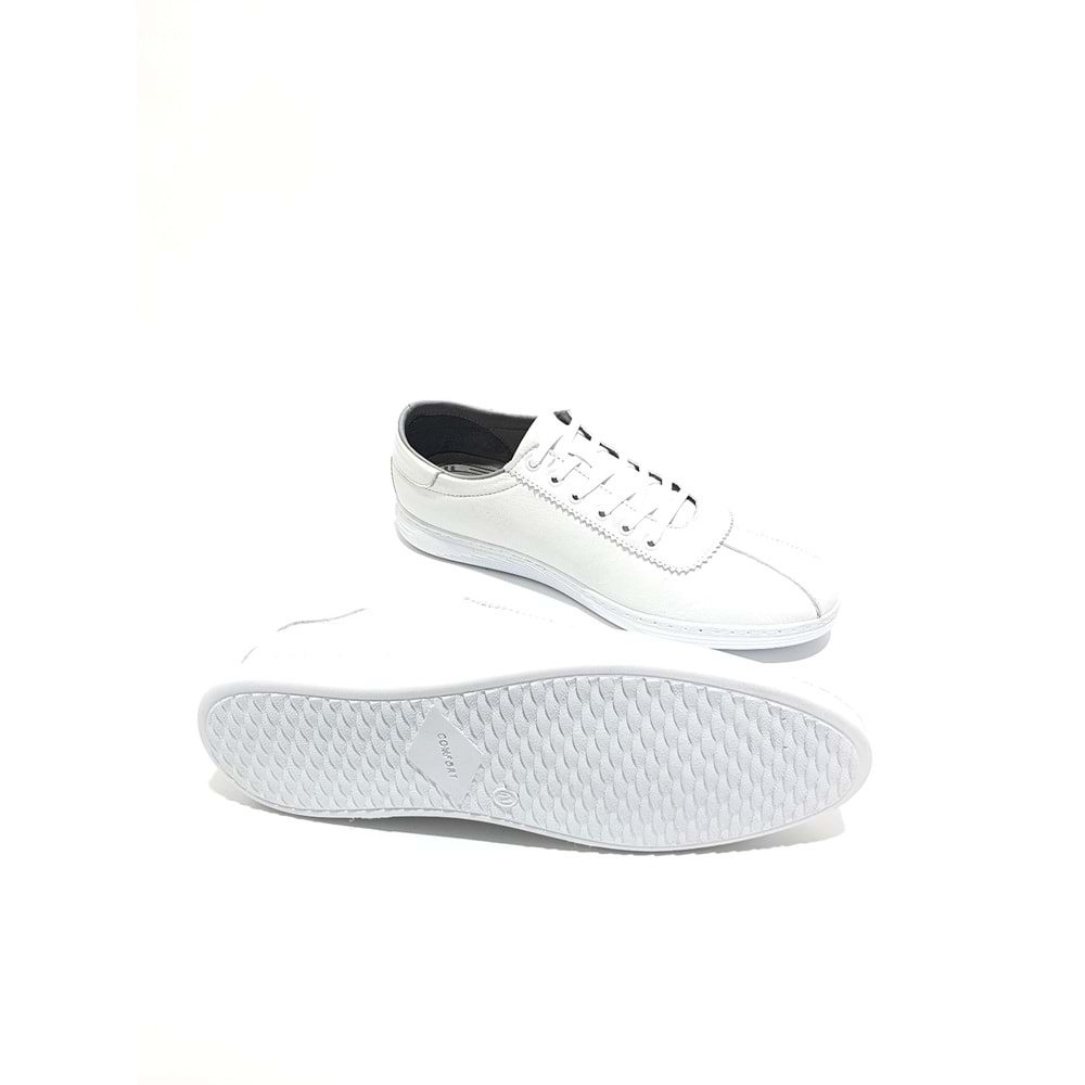 Lıon Hakiki Deri Erkek Sneakers Ayakkabı - BEYAZ - 42