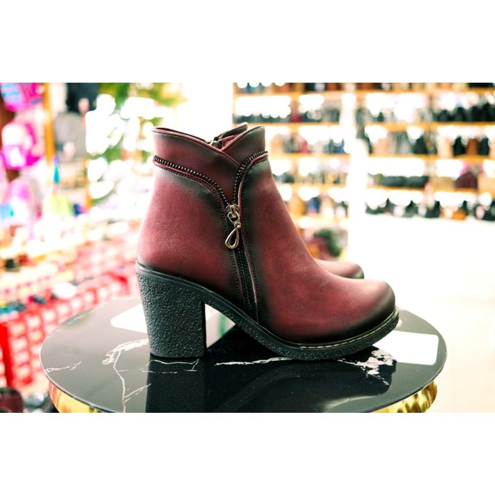 Leona 595 Bayan Kısa Topuklu Bot - BORDO - 37