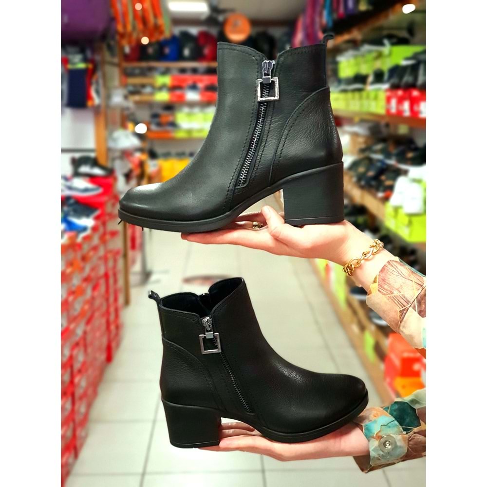Konfores 1257 Hakiki Deri Anatomik Kauçuk Tabanlı Bayan Bot - NKT01257-siyah-40