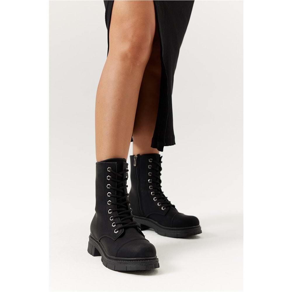 Konfores 1370 Kauçuk Tabanlı Bayan Spor Postal Bot - NKT01370-siyah nubuk-39