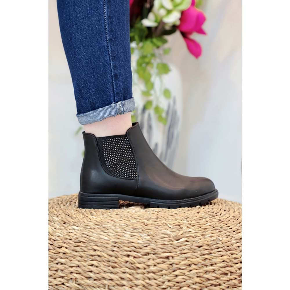 Konfores 1407 Kauçuk Tabanlı Bayan Düz Tabanlı Bot - NKT01407-siyah-36