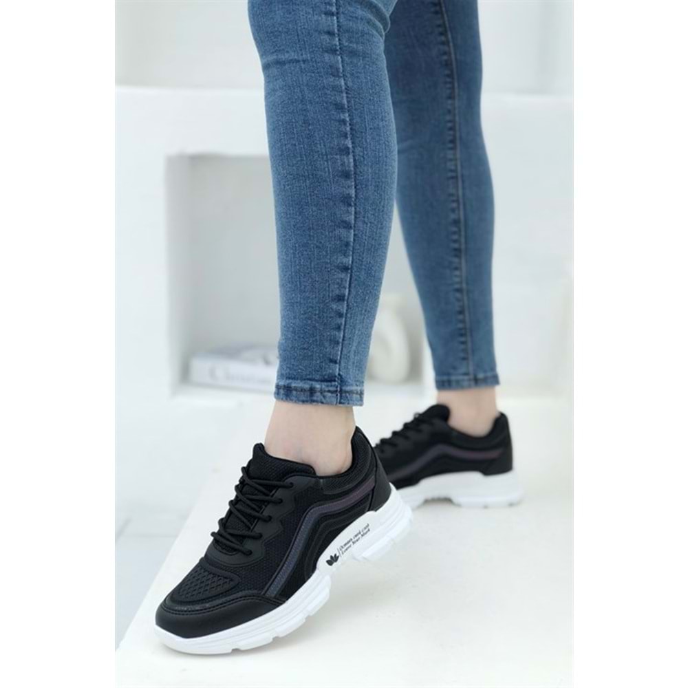 Konfores 1658 Anatomik Tabanlı Bayan Sneakers Ayakkabı - NKT01658-siyah beyaz-38