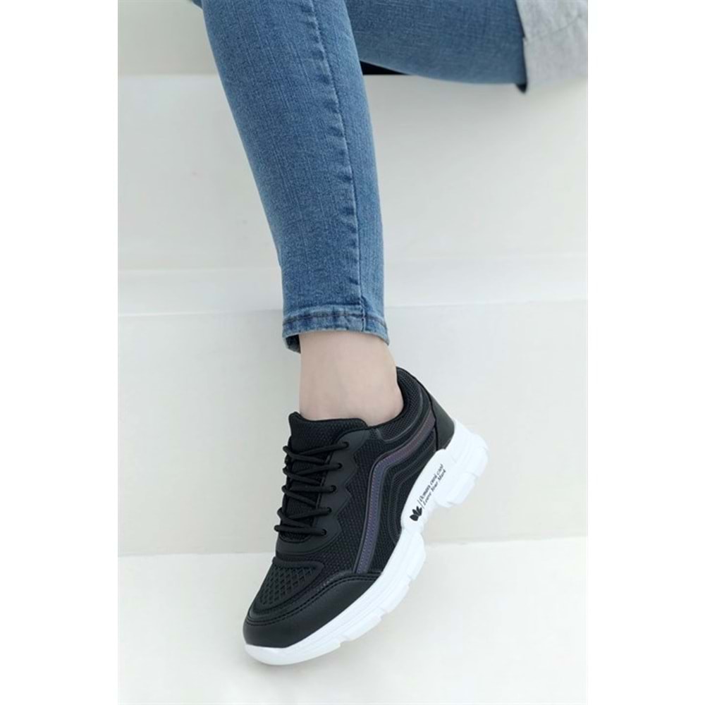 Konfores 1658 Anatomik Tabanlı Bayan Sneakers Ayakkabı - NKT01658-siyah beyaz-38