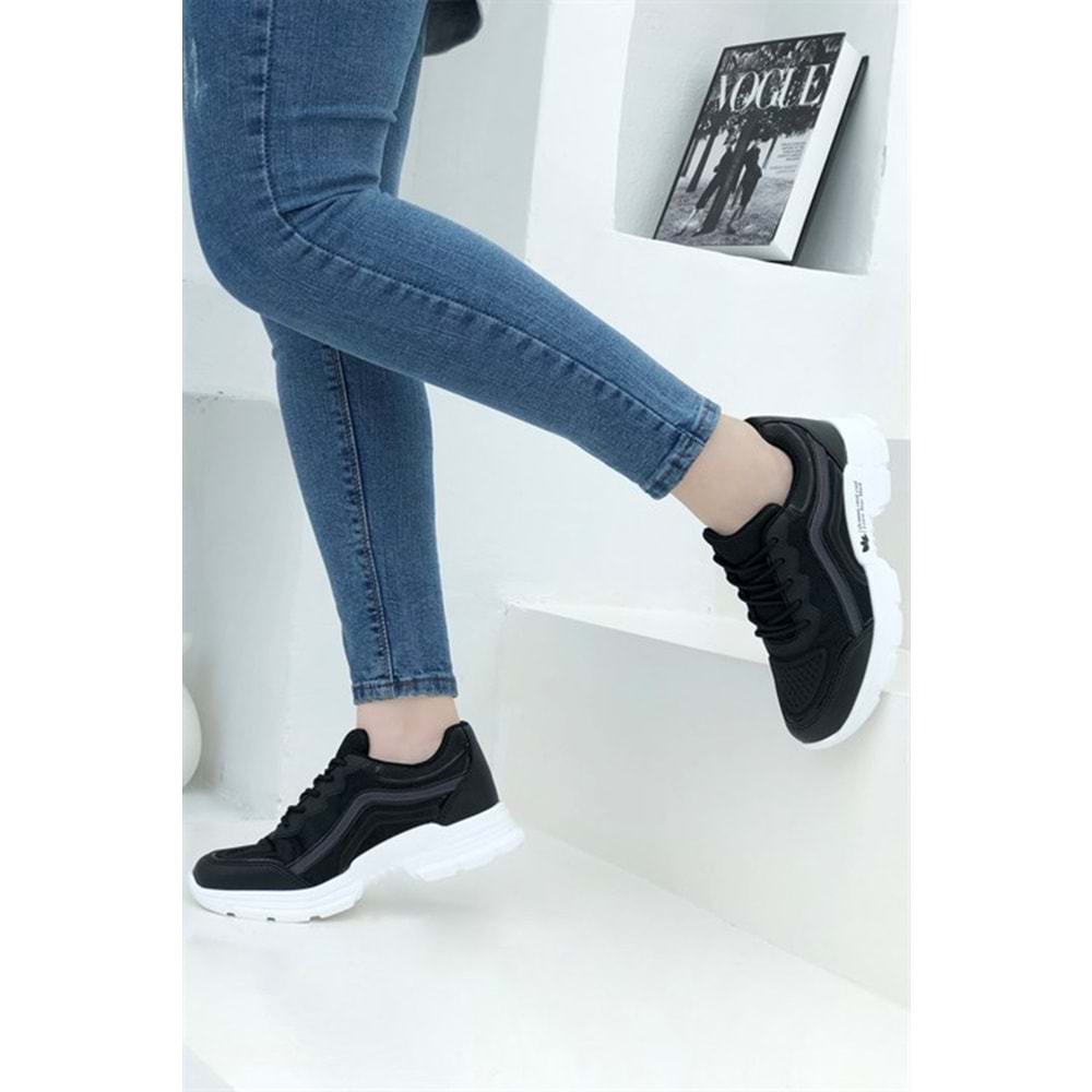 Konfores 1658 Anatomik Tabanlı Bayan Sneakers Ayakkabı - NKT01658-siyah beyaz-38