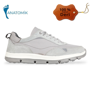Konfores 1964-479363 Hakiki Deri Anatomik Tabanlı Erkek Günlük Ayakkabı - NKT01964-gri-44