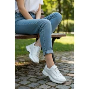 Konfores 1965-273061 Hakiki Deri Anatomik Tabanlı Kadın Sneakers Ayakkabı - NKT01965-BEYAZ-37