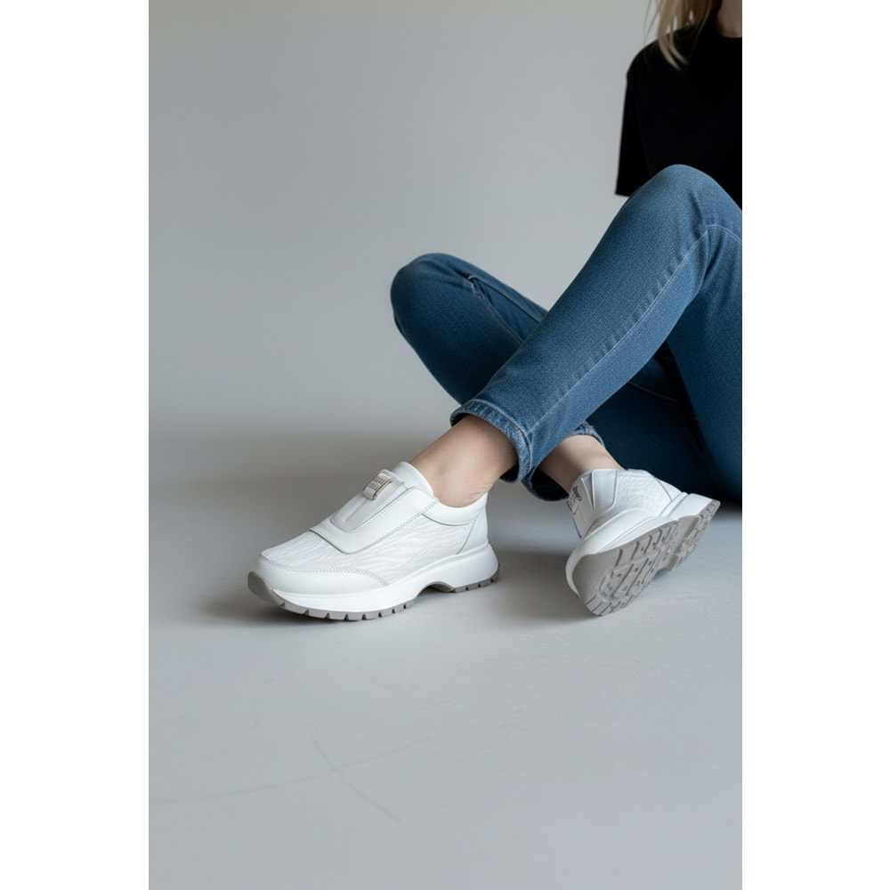Konfores 1965-273061 Hakiki Deri Anatomik Tabanlı Kadın Sneakers Ayakkabı - NKT01965-BEYAZ-37