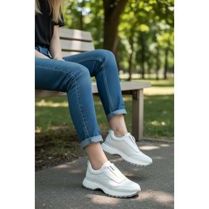 Konfores 1965-273061 Hakiki Deri Anatomik Tabanlı Kadın Sneakers Ayakkabı - NKT01965-BEYAZ-37