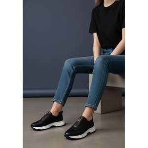 Konfores 1965-273061 Hakiki Deri Anatomik Tabanlı Kadın Sneakers Ayakkabı - NKT01965-siyah beyaz-37