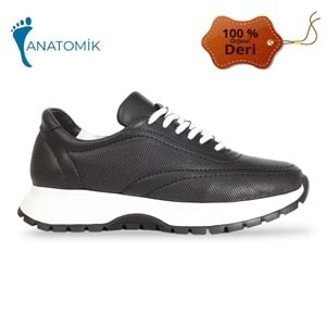 Konfores 1965-273061 Hakiki Deri Anatomik Tabanlı Kadın Sneakers Ayakkabı - NKT01965-siyah beyaz-38