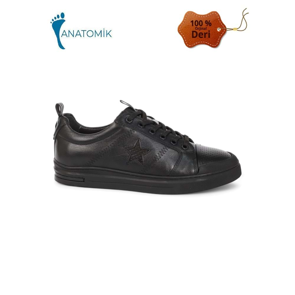 Konfores 1989-573219 Hakiki Deri Anatomik Tabanlı Erkek Sneakers Ayakkabı - NKT01989-siyah-43