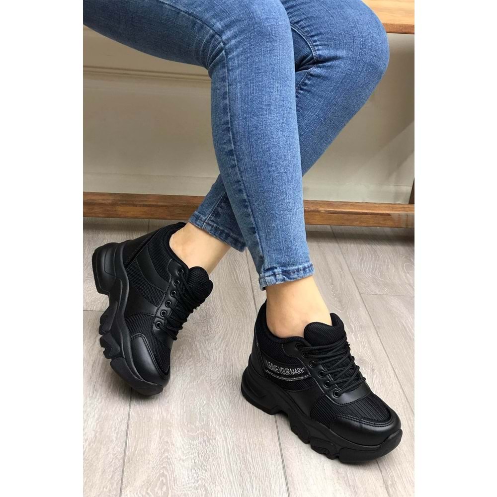 Konfores 2069 Anatomik Gizli Dolgu Tabanlı Kadın Sneakers Ayakkabı - NKT02069-siyah-38