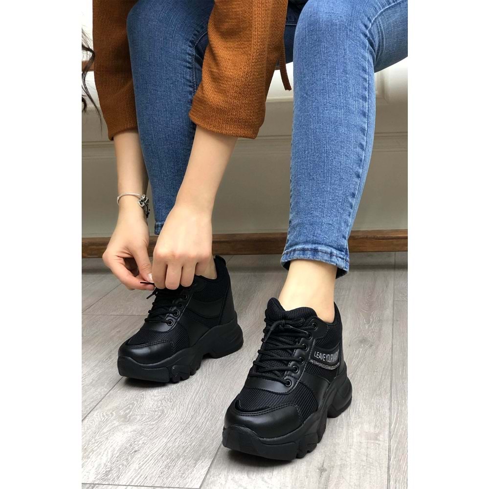 Konfores 2069 Anatomik Gizli Dolgu Tabanlı Kadın Sneakers Ayakkabı - NKT02069-siyah-38