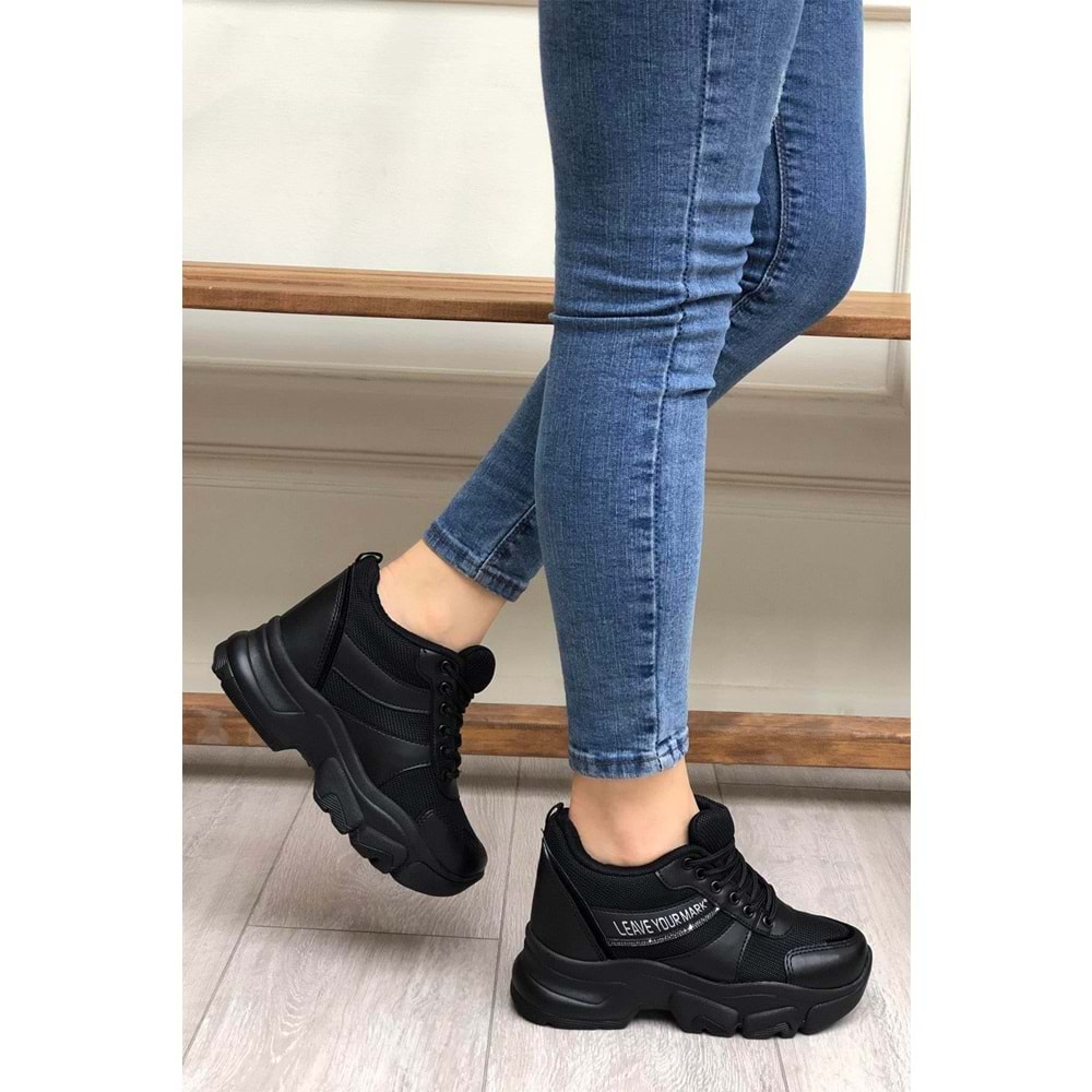 Konfores 2069 Anatomik Gizli Dolgu Tabanlı Kadın Sneakers Ayakkabı - NKT02069-siyah-38