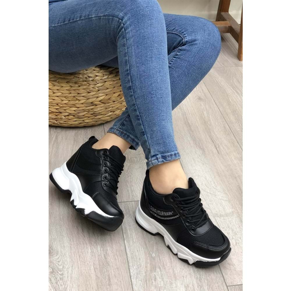 Konfores 2069 Anatomik Gizli Dolgu Tabanlı Kadın Sneakers Ayakkabı - NKT02069-siyah beyaz-36