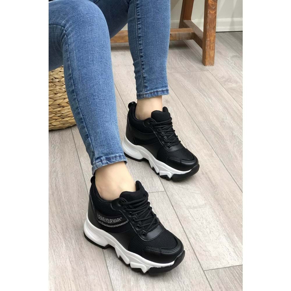 Konfores 2069 Anatomik Gizli Dolgu Tabanlı Kadın Sneakers Ayakkabı - NKT02069-siyah beyaz-36