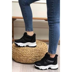 Konfores 2069 Anatomik Gizli Dolgu Tabanlı Kadın Sneakers Ayakkabı - NKT02069-siyah beyaz-36